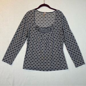 Susan Lawrence Black/White Geo Design Scoop Neck Top Size XL